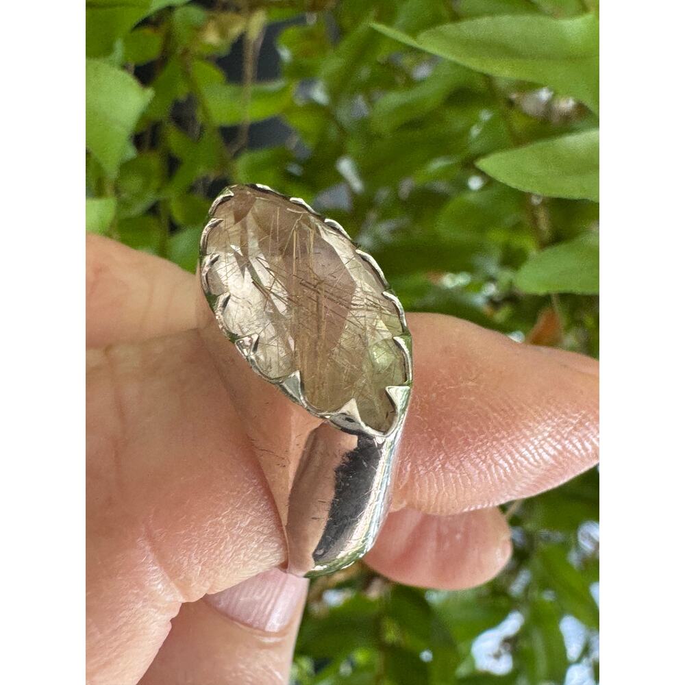Golden Rutile Quartz Marquis Sterling 925 Silver Ring US Size 7.75 - Picture 5 of 10